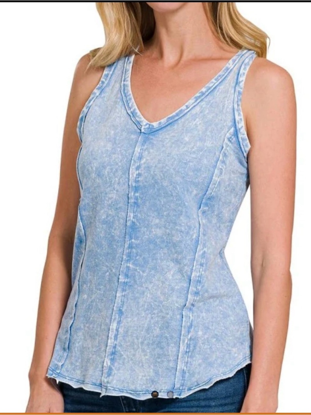 Zenana Outfitters Light Blue Mineral Wash V-Neck Tank